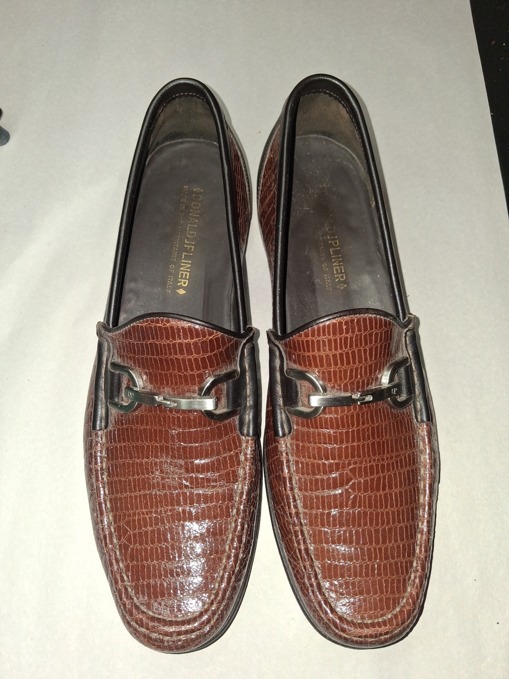 Donald J. Pliner Brown Croc-Embossed Leather Bit Loafers